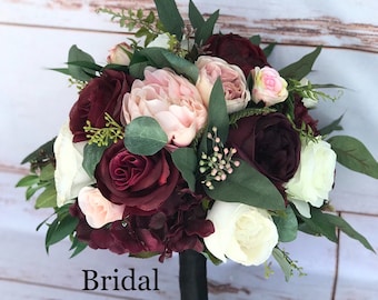 Wedding bouquet, Wine Blush Plum bouquet, Bridal bouquet, Silk Floral bouquet, Wine bouquet, Faux bouquet, Burgundy bouquet, Wedding flowers