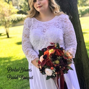 Wedding bouquet, Fall Wedding flowers, Fall bridal bouquet, Burgundy & orange wedding flowers, Purple bouquet, Fall silk flowers, Boho