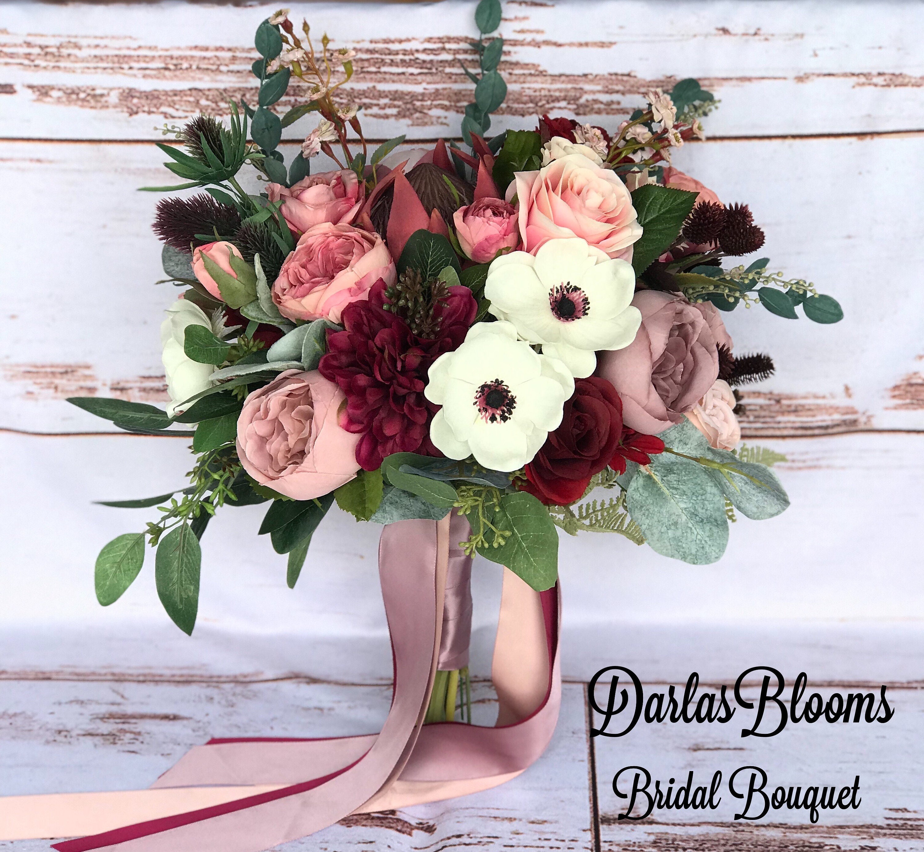 Wedding Bouquet Burgundy Dusty Rose Bouquet Mauve Bouquet Etsy