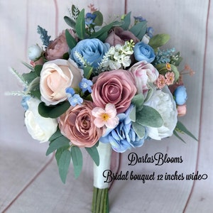 Dusty blue Mauve bouquet, dusty rose & blue wedding flowers, Light blue flowers, bridal bouquet, boho bouquet, dusty blue wedding flowers