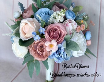 Dusty blue Mauve bouquet, dusty rose & blue wedding flowers, Light blue flowers, bridal bouquet, boho bouquet, dusty blue wedding flowers