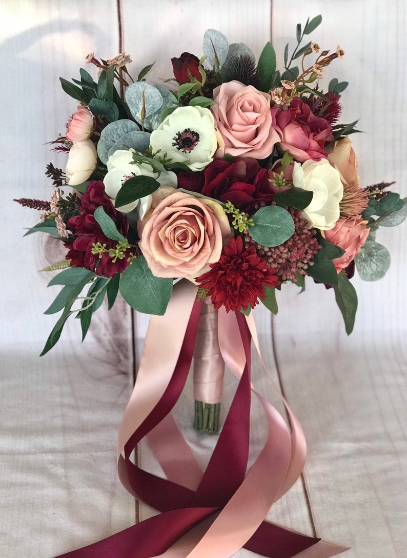 Dusty rose wedding bouquet Mauve & Burgundy bouquet Bridal