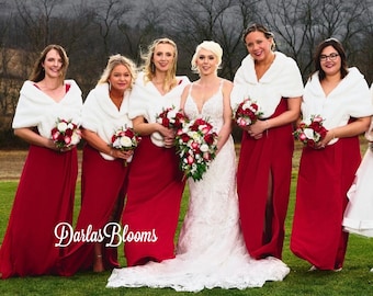 Christmas wedding bouquet, red and white winter flowers, winter wedding bouquet, cascade bouquet, Christmas wedding flowers with calla lily