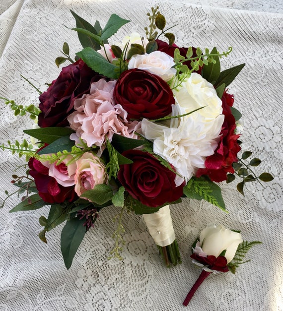 Wedding Bouquetburgundy Blush Bridal Bouquetsilk Wedding - Etsy
