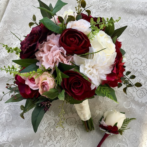 Wedding bouquet,Burgundy Blush Bridal bouquet,Silk Wedding flowers,burgundy bouquet,Wedding accessory,Blush wedding flowers,Burgundy bouquet