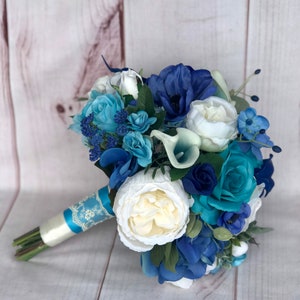 Turquoise bridal bouquet, Teal wedding bouquet, Tropical wedding bouquet, Teal Turquoise Royal blue wedding flowers, Beach wedding