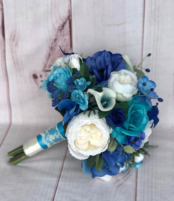Turquoise Bridal Bouquet Teal Wedding Bouquet Tropical Etsy