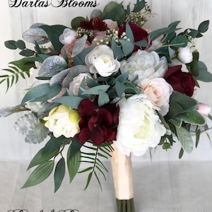 Wedding bouquet, Blush & Burgundy Bridal bouquet, Silk wedding flowers, Faux bouquet, Blush and burgundy wedding flowers, Bridesmaid bouquet