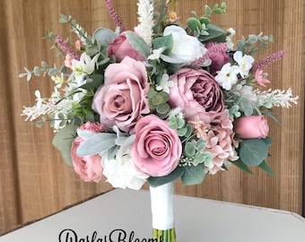 Mauve bouquet, Dusty rose wedding bouquet, Boho bouquet, Dusty rose bridesmaid bouquet, mauve wedding flowers, eucalyptus, peony bouquet