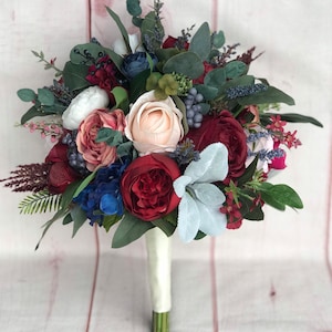 Boho wedding bouquet, Burgundy Navy wedding flowers, Artificial wedding flowers, Burgundy bridal flowers, Bridesmaid bouquets, Silk flowers