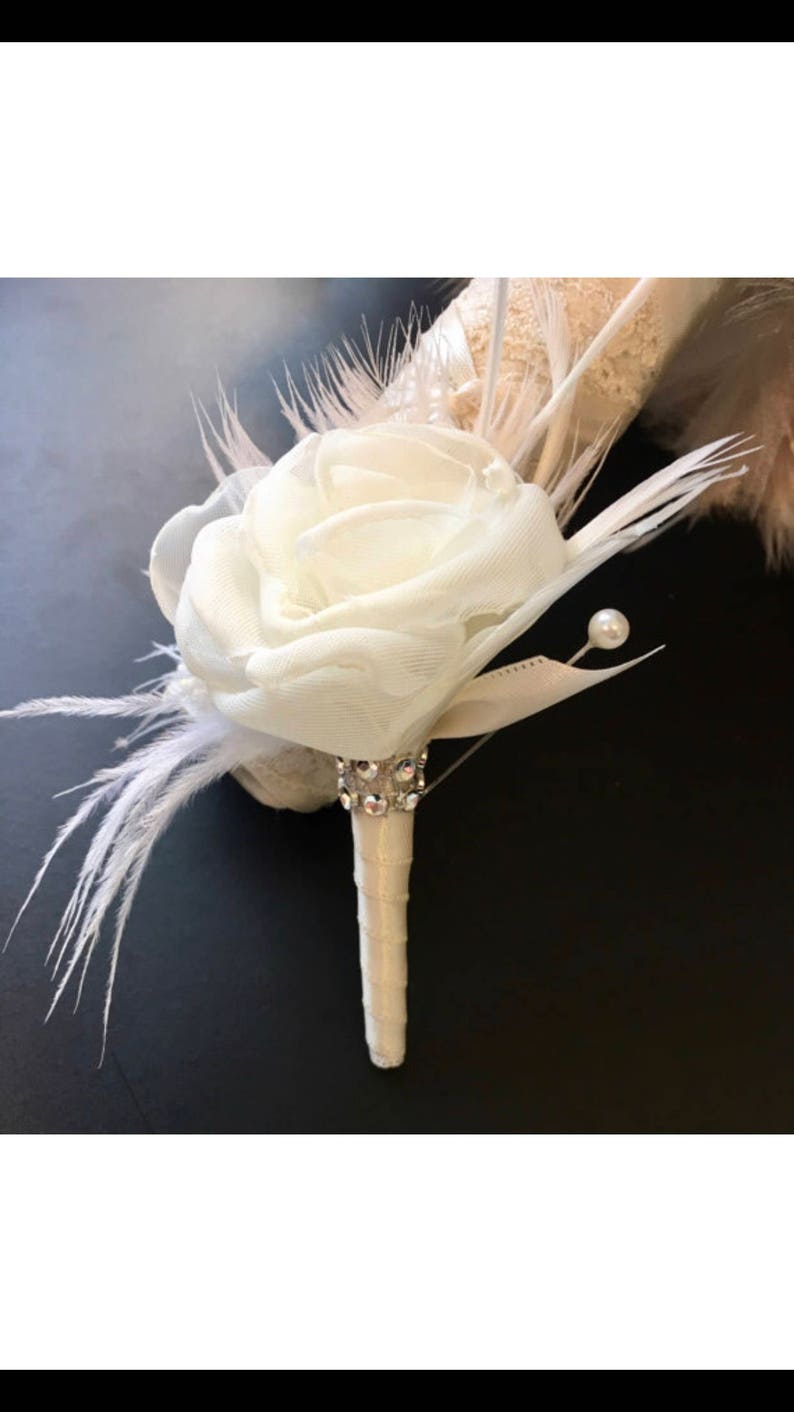 MANY COLORS Fabric flower Bridal bouquet Wedding bouquet Vintage bouquet Bridal brooch bouquet Feather bouquet Blush /& Gray bouquet