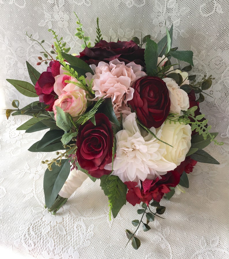 Wedding bouquet,Burgundy Blush Bridal bouquet,Silk Wedding flowers,burgundy bouquet,Wedding accessory,Blush wedding flowers,Burgundy bouquet image 2