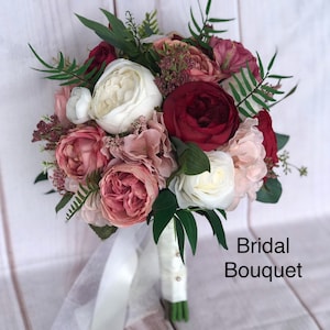 Dusty rose bouquet, Wedding bouquet, Bridal bouquet, Dusty rose & burgundy bouquet, Mauve bouquet, Burgundy bouquet, Silk flower bouquet