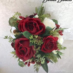 Burgundy bridal bouquet,Wedding bouquet,Winter bouquet,Bridal bouquet,Evergreen bouquet,Burgundy Red Bouquet,Silk Floral bouquet image 3