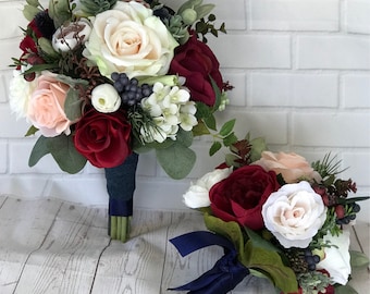 Wedding bouquet,Bridal bouquet,Burgundy & Navy bouquet,Burgundy Wedding Flowers, Navy Blue and blush bouquet, Burgundy, Blush,Navy bouquet
