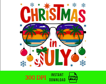 Navidad en julio PNG: Diseño de sublimación de Papá Noel en la playa tropical (Descarga digital 4500x5400px)
