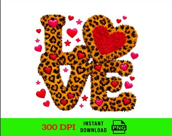 Faux Yarn Crochet Love Valentine PNG, Latch Hook Yarn Heart, Valentine XOXO Design, Cute Valentine, Leopard Print With Preppy Letters