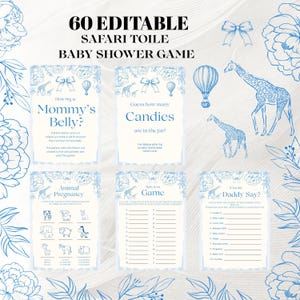 Blue Toile Safari Baby Shower Games, Blue Toile Baby Shower Game Bundle Chinoiserie Baby Shower Game Template Funny Baby Shower Game Set B01