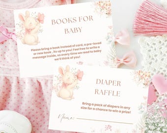 Editable Cute Bunny Books for baby Card Baby Shower Some Bunny Is On The Way Baby Girl Shower Books for Baby Sweet Pink Rabbit Invite B05