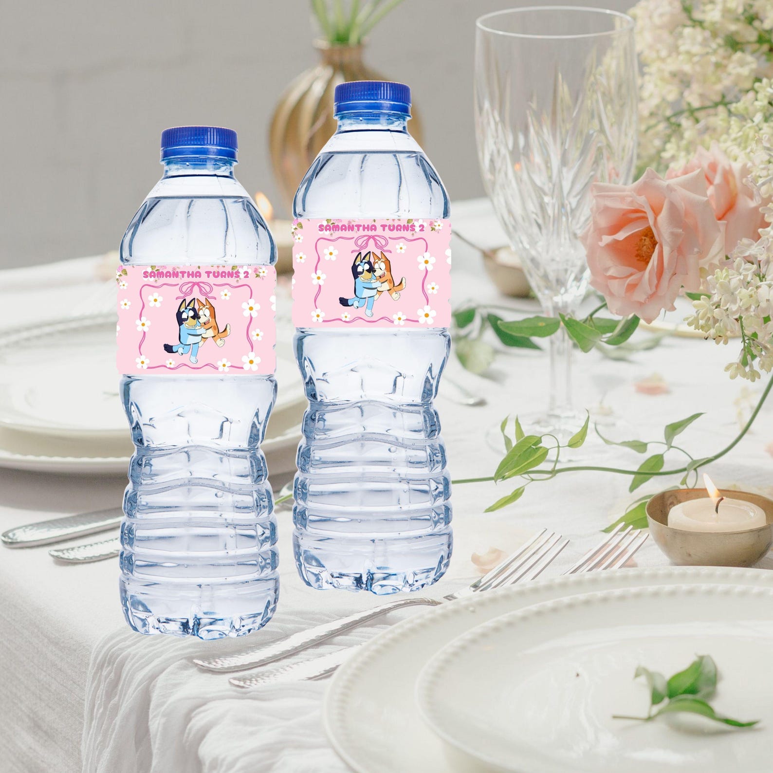 Bluey Bottle Wrapper Girl Bluey and Bingo Water Bottle Label Blue Dog ...