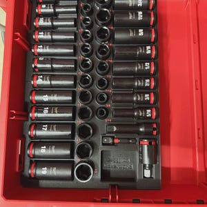 Inserto per cassetto Milwaukee Packout per set di bussole a impatto da 43 pezzi da 3/8" / Organizzatore e contenitore per utensili