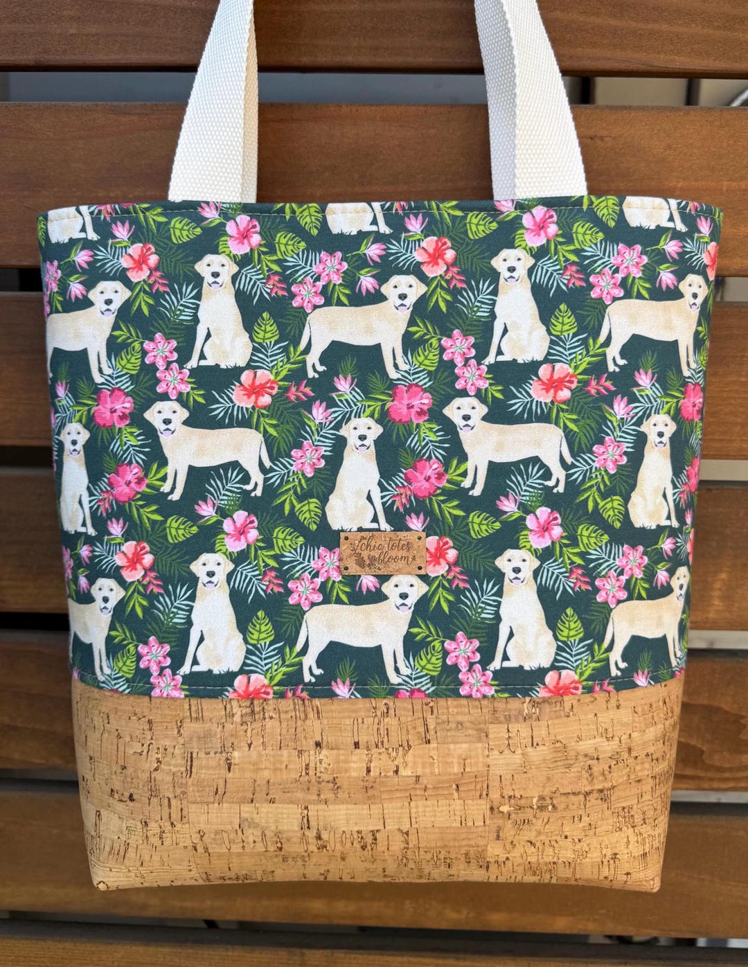 Labrador Retriever Tropical Tote Bag, Hawaiian Floral Cork Base, Dog ...