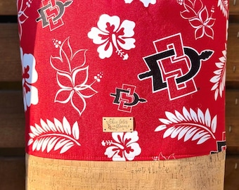 San Diego State Aztecs Tote / Purse, SDSU Hibiscus, Cork base, Team Pride