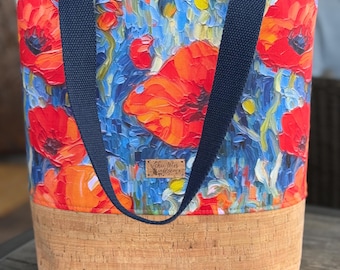 Enid Collins Jewel Bokay Bag, Vintage Blue Floral Canvas Tote AS