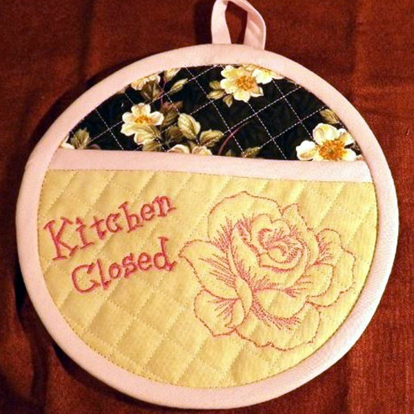 Round Pot Holder Hot pad  all done In-theHoop Machine Embroidery Designs complete in the hoop Directions & Bias Binding Directions Kitclosed