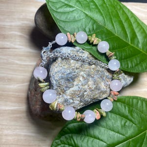 Rose Quartz & Unakite Bracelet: Natural Gemstone Healing Jewelry