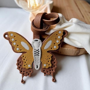 Real Sheepskin Leather Butterfly Bag Charm – Handmade Keychain, Cute Gift, Purse Accessory, Bag Decoration for Women