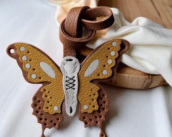Handmade Goatskin Leather Butterfly Bag Charm: Elegant Purse Accessory