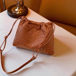 Woven Leather Shoulder Bag, Crossbody Bag for Women, Handmade Leather Handbag, Boho Woven Hobo Bag