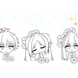 Chibi Frieren, Fern & Stark Coloring Page – Printable PDF – Anime Digital Download