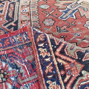 Large Vintage Heriz Rug: Hand-Knotted Wool Persian Carpet