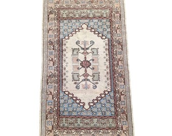 Tappeto da corridoio Oushak vintage: tappeto turco in lana tessuto a mano, 3x7,6 piedi
