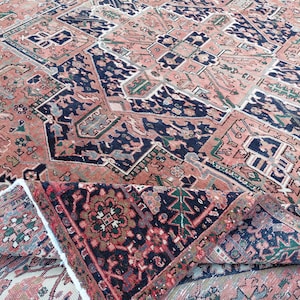 Large Vintage Heriz Rug: Hand-Knotted Wool Tribal Medallion (9.9x12.9 ft.)