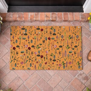 Wildflower Pattern Doormat, Boho Floral Welcome Mat, Spring Entrance Rug