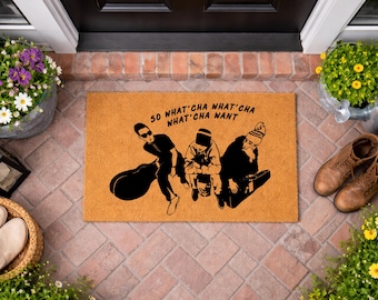 So What'cha Want Doormat, Retro Hip Hop Welcome Mat, Music Street Art Entry Rug