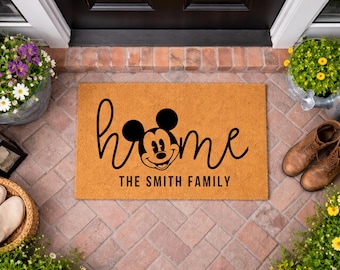 Home Disney Doormat, Mickey Minnie Guest Doormat, Mickey Decor, Personalized Doormat, Housewarming Gift, Porch Decor, Family Name Doormat