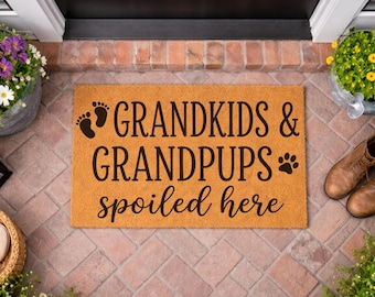 Grandkids and Grandpups Spoiled Here Doormat, Grandma Welcome Mat, Grandparents Gifts, Front Door Decor, New Home Gift, Housewarming Gift