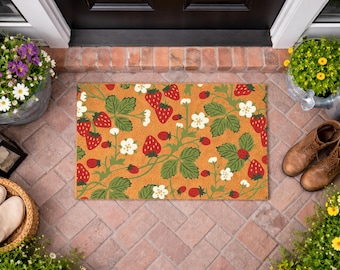 Strawberry Door Mat Decorative Coconut Coir Non Slip Doormat Indoor / Outdoor