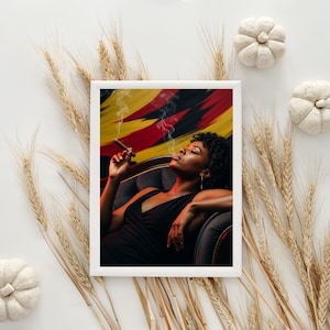 Bold Modern Afro Art | Vibrant Cigar Smoker | Contemporary Afro Portrait | Colorful Abstract Wall Art | Unique Afrocentric Decor,Woman Art
