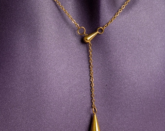 Collar en forma de Y chapado en oro de 18 quilates, colgante de acero inoxidable, regalo minimalista.