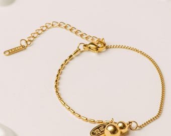Pulsera vintage con monedas chapada en oro de 18 quilates – Cadena de acero inoxidable que no se deslustra.