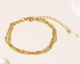 Pulsera elegante de eslabones chapada en oro de 18 quilates – Cadena de acero inoxidable que no se deslustra.