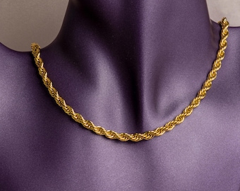 Collar de cadena de cuerda dorada audaz, gargantilla de acero inoxidable texturizada con giro, regalo que no se deslustra.