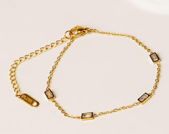 Pulsera de cadena tipo satélite chapada en oro de 18 quilates – Cadena de cuentas de acero inoxidable que no se deslustra