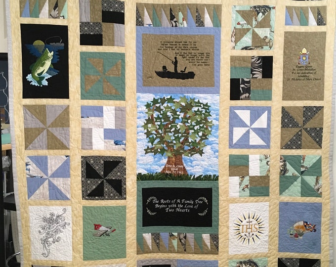 Life Memory Quilts, Memory Quilt From Loved Ones Clothing, Family Tree Quilt of Loved Ones Clothing