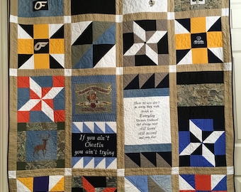 Custom T-Shirt Jersey Memory Quilt Keepsake Memory Quilts, Memory Quilt of Loved One’s Clothing